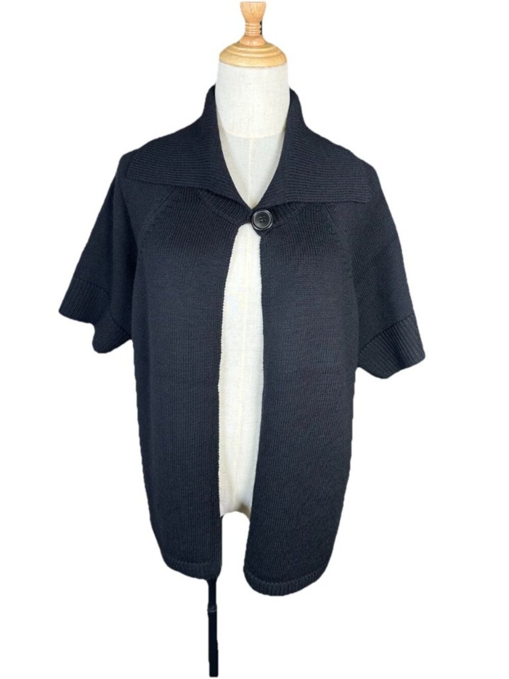 Marina Luna Cardigan Sweater 2X Black Topper Short Sleeve Merino Wool Casual